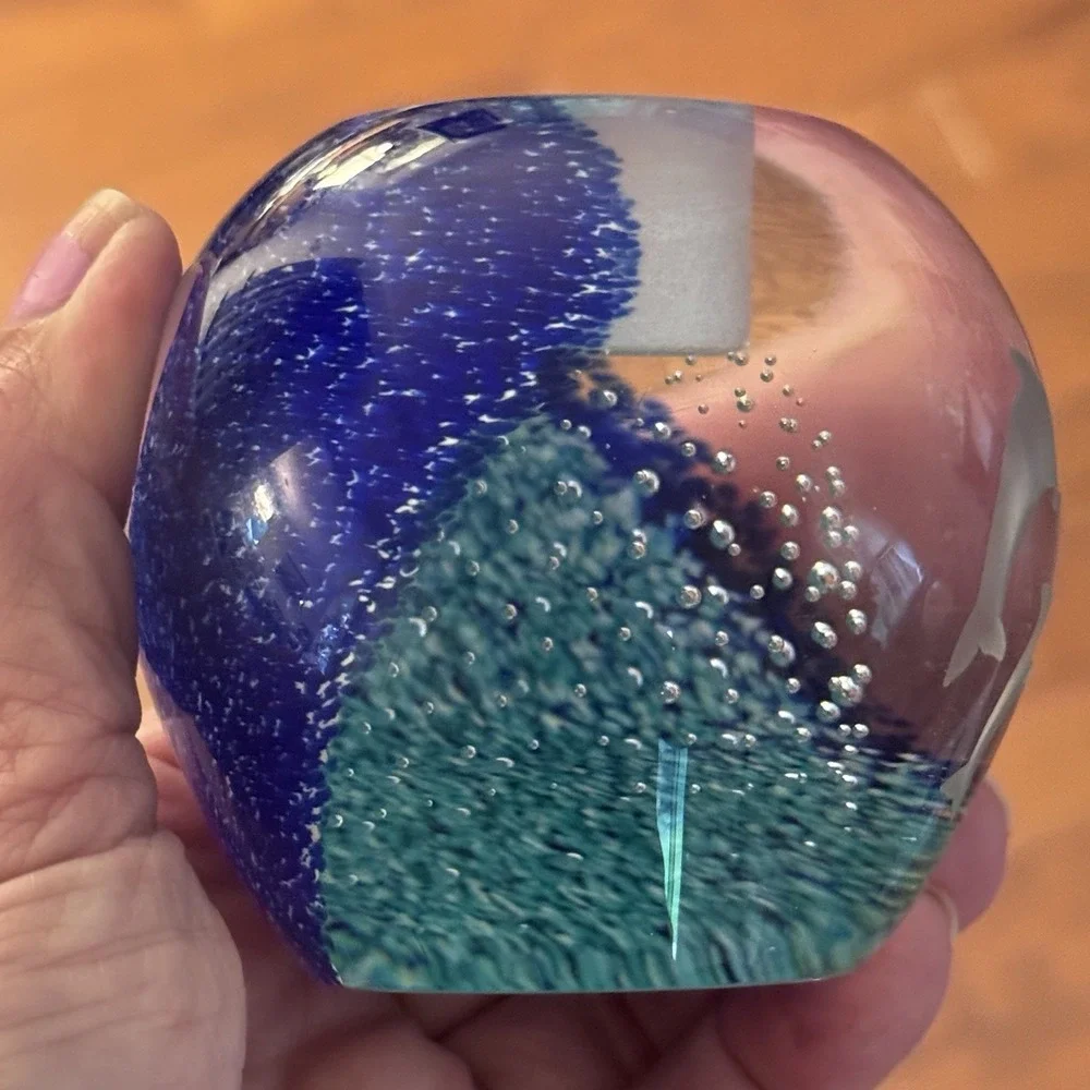 2 Lenox‎ Undersea Paradise Votive Crystal Blue Swirl Dolphin, Made in Scotland